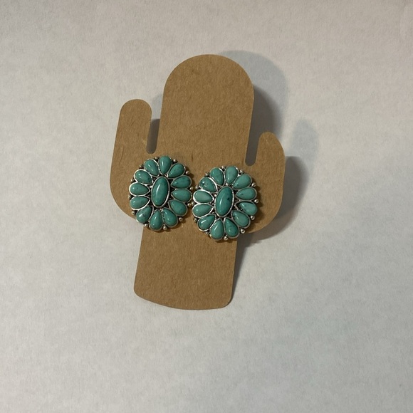 NWTs Turquoise Coloured Howlite Stone Earrings - Silver Plated - Western Style - Picture 4 of 6